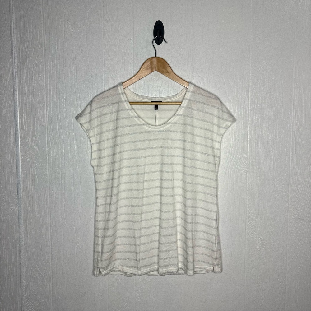 NWT Talbots white silver striped cap sleeve shirt size large